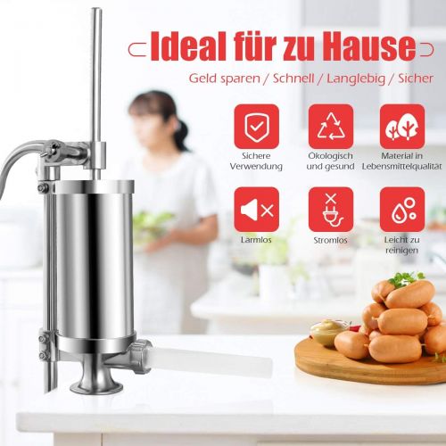  [아마존베스트]DREAMADE Sausage Filler Stainless Steel Sausage Filling Machine Meat Mincer Sausage Syringe Sausage Press with 4 Filling Pipes, Manual (1.5 L)