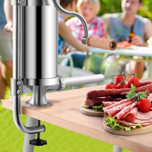  [아마존베스트]DREAMADE Sausage Filler Stainless Steel Sausage Filling Machine Meat Mincer Sausage Syringe Sausage Press with 4 Filling Pipes, Manual (1.5 L)