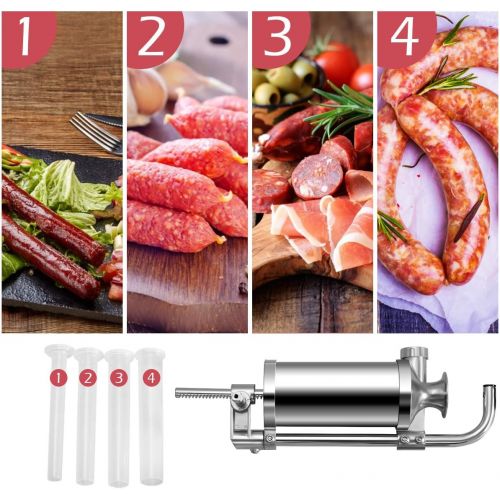  [아마존베스트]DREAMADE Sausage Filler Stainless Steel Sausage Filling Machine Meat Mincer Sausage Syringe Sausage Press with 4 Filling Pipes, Manual (1.5 L)