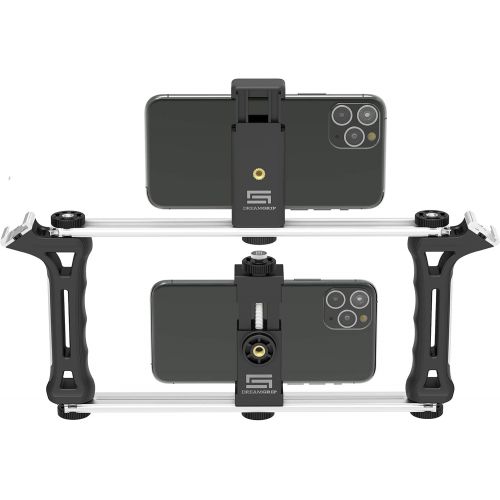  DREAMGRIP Evolution Frame Universal Modular?Video Rig ? Filming Case with 2 Stabilizing Grips, 2 Tracks, 2?Smartphone Holders, Tripod Adapter-for iPhone 11 Pro-Max-XS,Samsung,Googl