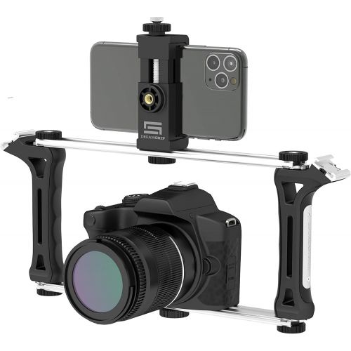  DREAMGRIP Evolution Frame Universal Modular?Video Rig ? Filming Case with 2 Stabilizing Grips, 2 Tracks, 2?Smartphone Holders, Tripod Adapter-for iPhone 11 Pro-Max-XS,Samsung,Googl