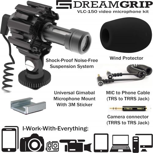  Shotgun Directional Video Microphone DREAMGRIP VLC-150?fine-Tuned for 1.5-5ft. Distance Voice Capture with iPhone and Android, DSLR, incl. Extra Universal Gimbal Mount for DJI, Zhi
