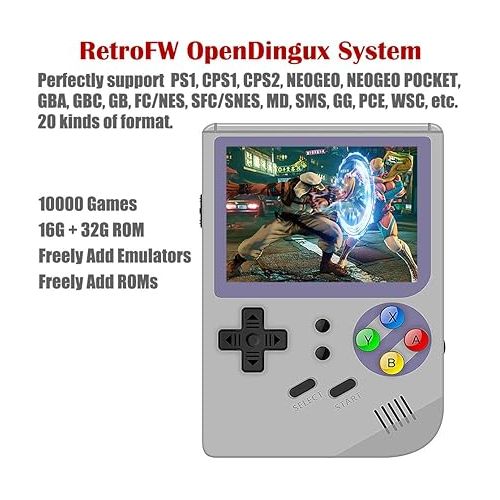  RG300 Portable Game Console with Open Source System Preload 10000 Games, Handheld Video Games Player with 16G + 32G TF Card 3 Inch IPS Screen, Arcade Retro Games Gifts (Gray)