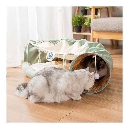  2-in-1 Cat Bed Play Tunnel with Removable Washable Mat for Pets Cats Dogs Rabbits and Pets Kittens for Home Foldable Soft Cat Tunnel Tubes Toys Pet Play Bed Indoor