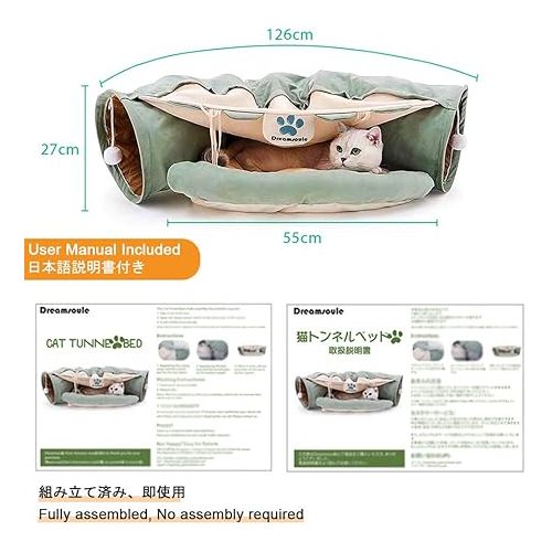  2-in-1 Cat Bed Play Tunnel with Removable Washable Mat for Pets Cats Dogs Rabbits and Pets Kittens for Home Foldable Soft Cat Tunnel Tubes Toys Pet Play Bed Indoor