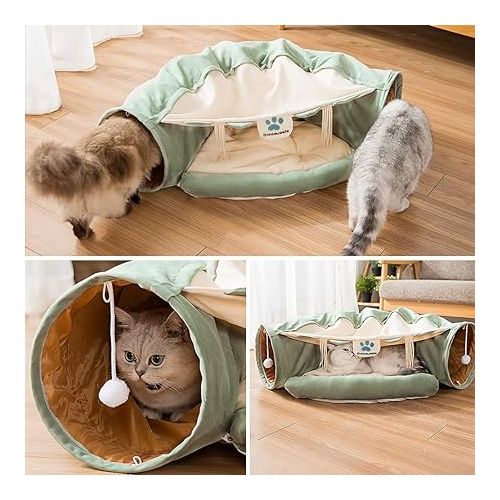  2-in-1 Cat Bed Play Tunnel with Removable Washable Mat for Pets Cats Dogs Rabbits and Pets Kittens for Home Foldable Soft Cat Tunnel Tubes Toys Pet Play Bed Indoor