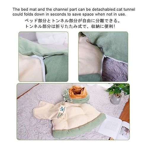  2-in-1 Cat Bed Play Tunnel with Removable Washable Mat for Pets Cats Dogs Rabbits and Pets Kittens for Home Foldable Soft Cat Tunnel Tubes Toys Pet Play Bed Indoor