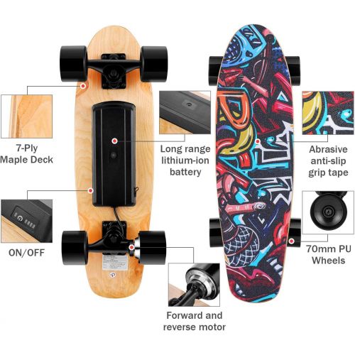  DREAMVAN Electric Skateboard Complete with Wireless Remote Control 350W Motor, 7 Lays Maple Longboard, Three-Speed Adjustable, Skate Boards Great for Teenager and Adult [US Stock]