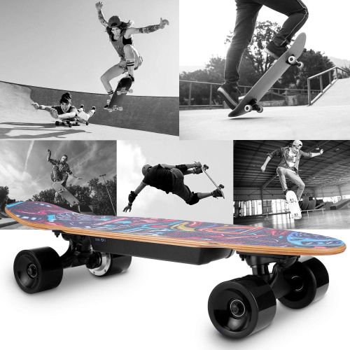  DREAMVAN Electric Skateboard Complete with Wireless Remote Control 350W Motor, 7 Lays Maple Longboard, Three-Speed Adjustable, Skate Boards Great for Teenager and Adult [US Stock]