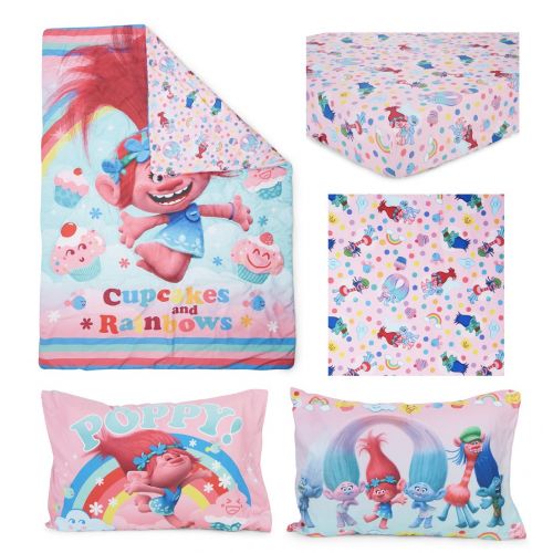  DREAMWORKS TROLLS Trolls Cupcakes and Rainbows, Toddler Bed Set, Pink, 4 Count