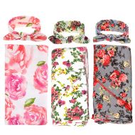DRESHOW 3 Pack Receiving Blanket with Headbands BQUBO Newborn Baby Floral PrintedBaby Shower Swaddle Gift
