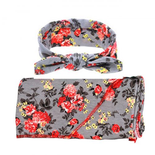  DRESHOW 3 Pack Receiving Blanket with Headbands BQUBO Newborn Baby Floral PrintedBaby Shower Swaddle Gift