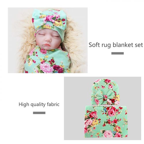  DRESHOW 1-3 Pack BQUBO Newborn Floral Receiving Blankets Newborn Baby Swaddling with Headbands or Hats Sleepsack Toddler Warm