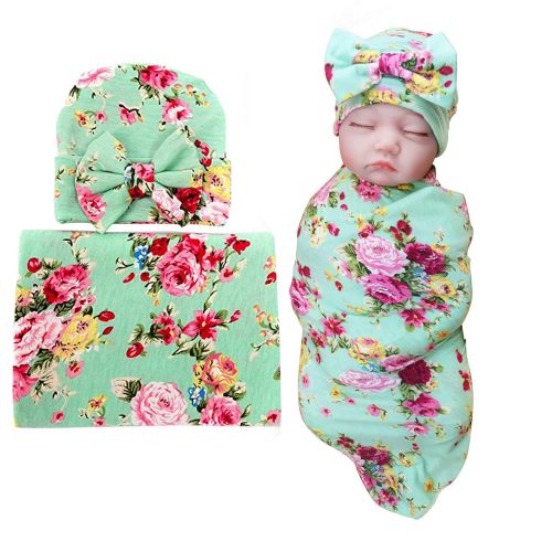  DRESHOW 1-3 Pack BQUBO Newborn Floral Receiving Blankets Newborn Baby Swaddling with Headbands or Hats Sleepsack Toddler Warm