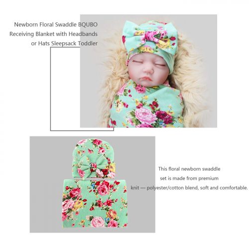  DRESHOW 1-3 Pack BQUBO Newborn Floral Receiving Blankets Newborn Baby Swaddling with Headbands or Hats Sleepsack Toddler Warm