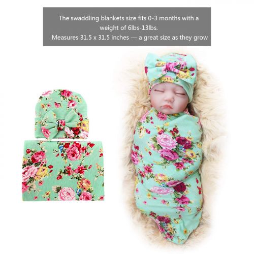  DRESHOW 1-3 Pack BQUBO Newborn Floral Receiving Blankets Newborn Baby Swaddling with Headbands or Hats Sleepsack Toddler Warm