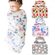 DRESHOW 1-3 Pack BQUBO Newborn Floral Receiving Blankets Newborn Baby Swaddling with Headbands or Hats Sleepsack Toddler Warm