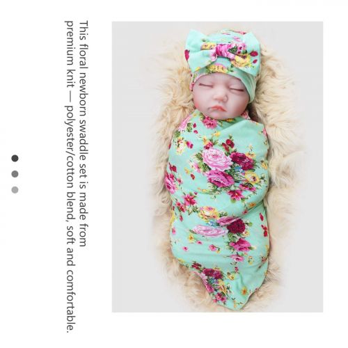  DRESHOW 1-3 Pack BQUBO Newborn Floral Receiving Blankets Newborn Baby Swaddling with Headbands or Hats Sleepsack Toddler Warm