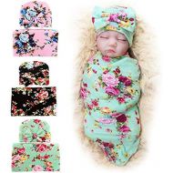 [아마존베스트]DRESHOW 3 Pack BQUBO Newborn Floral Receiving Blankets Newborn Baby Swaddling with Headbands or Hats Toddler Warm