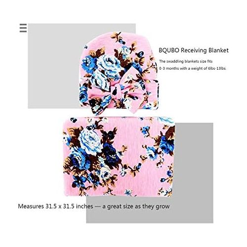  [아마존베스트]DRESHOW 3 Pack BQUBO Newborn Floral Receiving Blankets Newborn Baby Swaddling with Headbands or Hats Toddler Warm