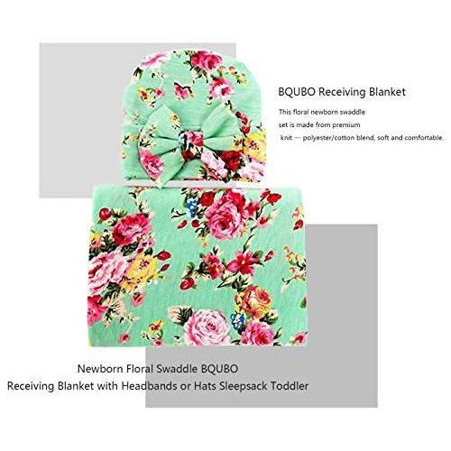  [아마존베스트]DRESHOW 3 Pack BQUBO Newborn Floral Receiving Blankets Newborn Baby Swaddling with Headbands or Hats Toddler Warm