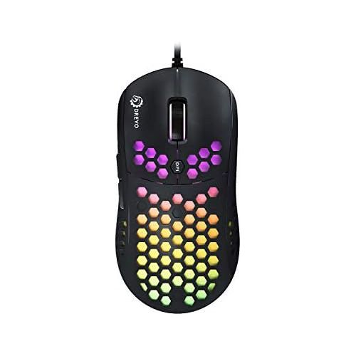  DREVO Falcon Full RGB Wired Lightweight 70g Gaming Mouse 16000DPI Optical Sensor (PixArt PMW 3389), 1000Hz Report Rate, 400IPS, Ultra-Soft Cable and Honeycomb Shell - Black