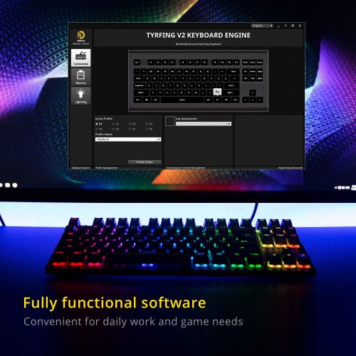  DREVO Tyrfing V2 Customizable RGB Compact 87 Keys Mechanical Gaming Keyboard USB Wired Tenkeyless Programming Macro Media Control Software Support Outemu Brown Switch Black