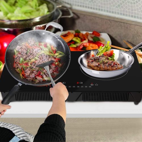  [아마존베스트]DRINKPOD Cheftop Induction 2 Burner Cooktop - Portable 120V Digital Ceramic 2 Burner Electric Cooktop with Kids Safety Lock - Works with Flat Cast Iron Pan,1800 Watt, Touch Sensor Control,