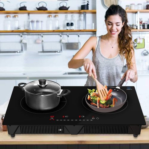  [아마존베스트]DRINKPOD Cheftop Induction 2 Burner Cooktop - Portable 120V Digital Ceramic 2 Burner Electric Cooktop with Kids Safety Lock - Works with Flat Cast Iron Pan,1800 Watt, Touch Sensor Control,