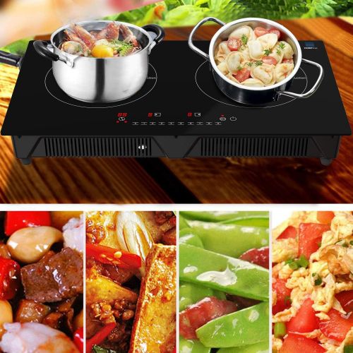  [아마존베스트]DRINKPOD Cheftop Induction 2 Burner Cooktop - Portable 120V Digital Ceramic 2 Burner Electric Cooktop with Kids Safety Lock - Works with Flat Cast Iron Pan,1800 Watt, Touch Sensor Control,