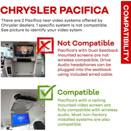  [아마존베스트]Drive Audio Compatible with uConnect VES Dodge Grand Caravan & Chrysler Town & Country & Jeep Car Headsets Rechargeable Wireless Headphones (2 Pack)