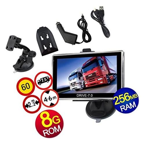  [아마존베스트]DRIVE-TECH Navigation Device for Truck(TRUCK), Car, BUS, MOBILE and CAMPER...Radar Warner, Free Map Update, Whole Europe Map (47 countries) Hazardous Goods, Free Sun Visor. (7 inch incl. TMC/