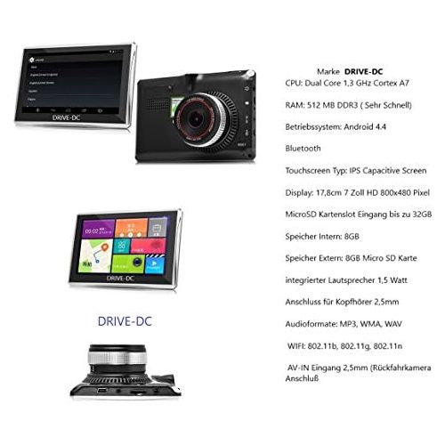  [아마존베스트]DRIVE-TECH 7 Inch Navigation Device Sat Nav, Navigation Systems and Android Tablet for Truck, Car, Bus, Caravan, BT, TMC. Radar, WiFi, AV-in, 512MB, DVR. Free Map Update. GERMAN TRADEER Not C