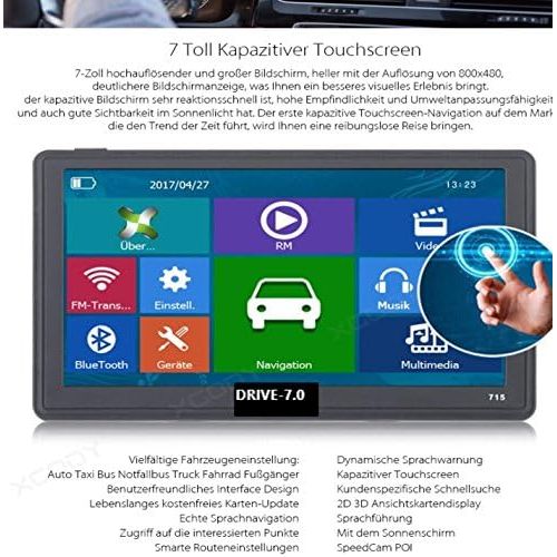  [아마존베스트]DRIVE-TECH 7 Inch Navigation Device Sat Nav, Navigation Systems and Android Tablet for Truck, Car, Bus, Caravan, BT, TMC. Radar, WiFi, AV-in, 512MB, DVR. Free Map Update. GERMAN TRADEER Not C