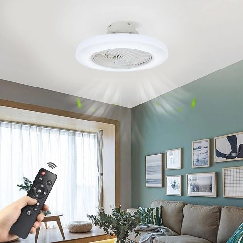  DRNANLIT Ceiling Fan With Lights Remote Control,Modern 22 LED Semi Flush Mount Ceiling Fan Lights,3-Color Dimming ,3-Level Wind Speed, Smart Timing (White, 22.4 INCH)