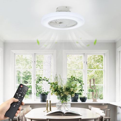  DRNANLIT Ceiling Fan With Lights Remote Control,Modern 22 LED Semi Flush Mount Ceiling Fan Lights,3-Color Dimming ,3-Level Wind Speed, Smart Timing (White, 22.4 INCH)