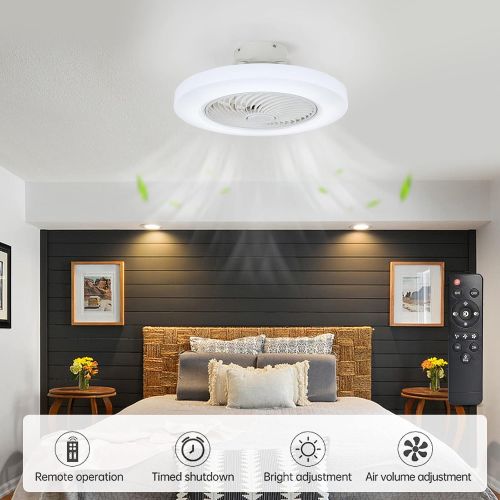  DRNANLIT Ceiling Fan With Lights Remote Control,Modern 22 LED Semi Flush Mount Ceiling Fan Lights,3-Color Dimming ,3-Level Wind Speed, Smart Timing (White, 22.4 INCH)