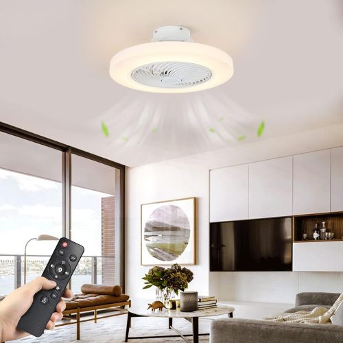  DRNANLIT Ceiling Fan With Lights Remote Control,Modern 22 LED Semi Flush Mount Ceiling Fan Lights,3-Color Dimming ,3-Level Wind Speed, Smart Timing (White, 22.4 INCH)