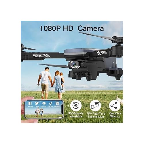  Drone with Camera for Adults ,1080P HD Adjustable WIFI FPV Drone for Kids Beginners,RC Mini Drone Toys Gifts with Altitude Hold,360°Flip ,Headless,Gestures Selfie,3 Speed Mode, 2 Batteries with Carrying Bag