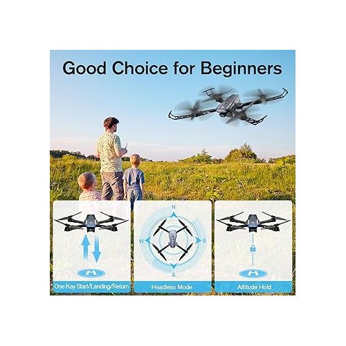  Drone with Camera for Adults ,1080P HD Adjustable WIFI FPV Drone for Kids Beginners,RC Mini Drone Toys Gifts with Altitude Hold,360°Flip ,Headless,Gestures Selfie,3 Speed Mode, 2 Batteries with Carrying Bag