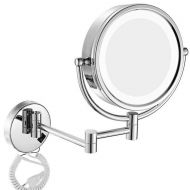 DROHE-Q LED Makeup Mirror, Shaving Mirrors Magnification Bathroom Wall Mounted Telescopic Folding Double-Sided Swivel Mirrors