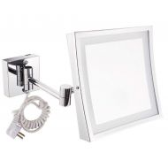 DROHE-Q LED Bathroom Mirror, Cosmetic Wall Mounted Makeup Mirror Shaving Folding Magnification Square Mirrors Chrome Extending