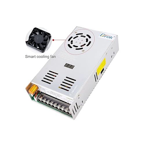  DROK 24V Power Supply, AC 110V/220V to DC 0-24V 20A 480W Buck Converter, Variable Adjustable Adapter Regulated 5V 12V 24V Volt Switching Voltage LED Transformer 20A Amp Charger for Computer Lab