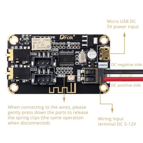  Bluetooth Board, DROK Audio Receiver Bluetooth Module DC 5V-12V Portable Wireless Electronics Stereo Music Receive Circuit Chip with Micro USB Port for Headphone Speaker Home Sound