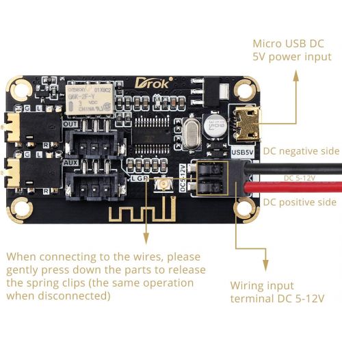  Blue~Tooth Board, DROK 12V Audio Receiver Blue~Tooth Module DC 5V-12V Portable Wire~Less Electronics Stereo Music Receive Circuit Chip with Micro USB Port for Headphone Speaker Hom