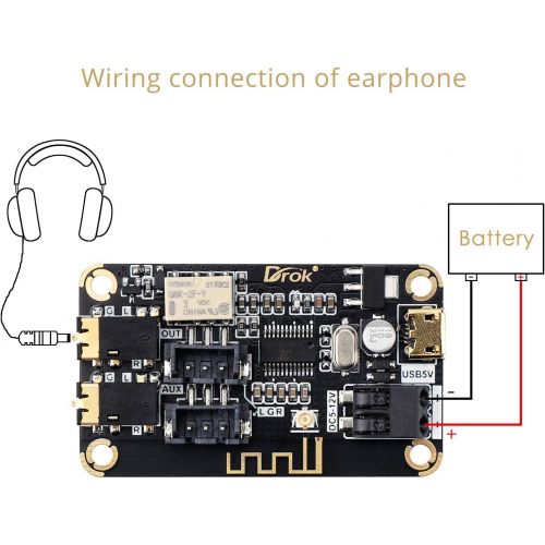  Blue~Tooth Board, DROK 12V Audio Receiver Blue~Tooth Module DC 5V-12V Portable Wire~Less Electronics Stereo Music Receive Circuit Chip with Micro USB Port for Headphone Speaker Hom