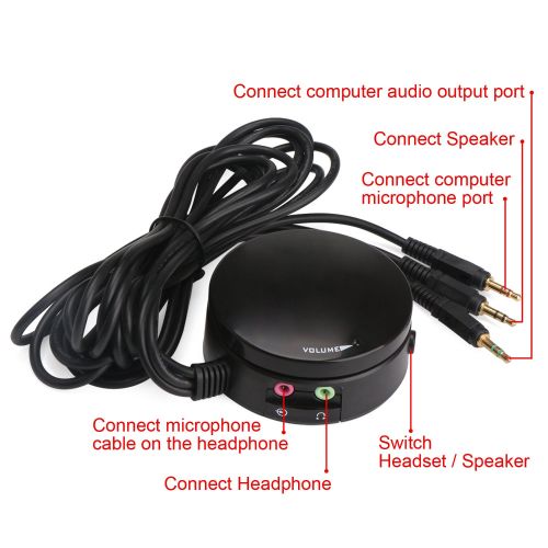  [아마존베스트]3.5mm Computer Volume Control Switch, DROK PC Speaker Headset Audio Volume Controller Headphone Sound Switchable Giant Volume Adjuster Knob with 3.5 mm Microphone Interface and 5 F
