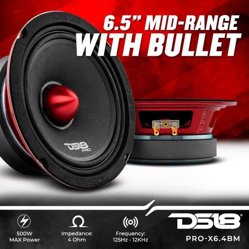  [아마존베스트]DS18 PRO-X6.4BM Loudspeaker - 6.5, Midrange, Red Aluminum Bullet, 500W Max, 250W RMS, 4 Ohms - Premium Quality Audio Door Speakers for Car or Truck Stereo Sound System (1 Speaker)