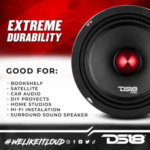  [아마존베스트]DS18 PRO-X6.4BM Loudspeaker - 6.5, Midrange, Red Aluminum Bullet, 500W Max, 250W RMS, 4 Ohms - Premium Quality Audio Door Speakers for Car or Truck Stereo Sound System (1 Speaker)