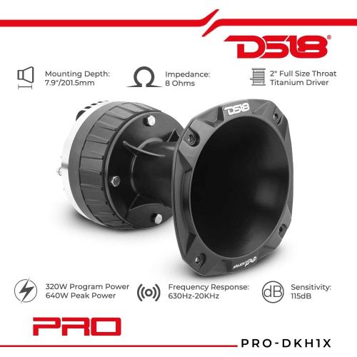  [아마존베스트]DS18 PRO-DKH1X 2 Bolt On Throat Titanium Compression Driver with Spacer and Aluminum Horn Kit - 640 Watts, 8 ohm